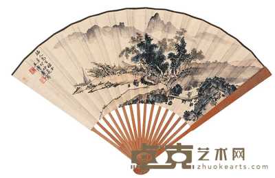 王传焘 乡村幽居图 成扇 